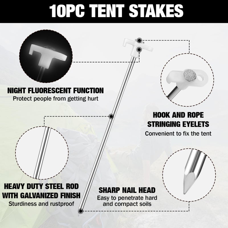 ووركبرو مجموعة أوتاد ومطرقة الخيمة من ووركبرو، مطرقة مطرقة مطاطية 16oz، مقبض خشبي، 10 قطع من أوتاد خيمة معدنية شديدة التحمل وحقيبة تخزين، أعمال خشبية ذاتية الصنع، ملحقات تخييم للأرض والمخيم والحديقة - Image 4